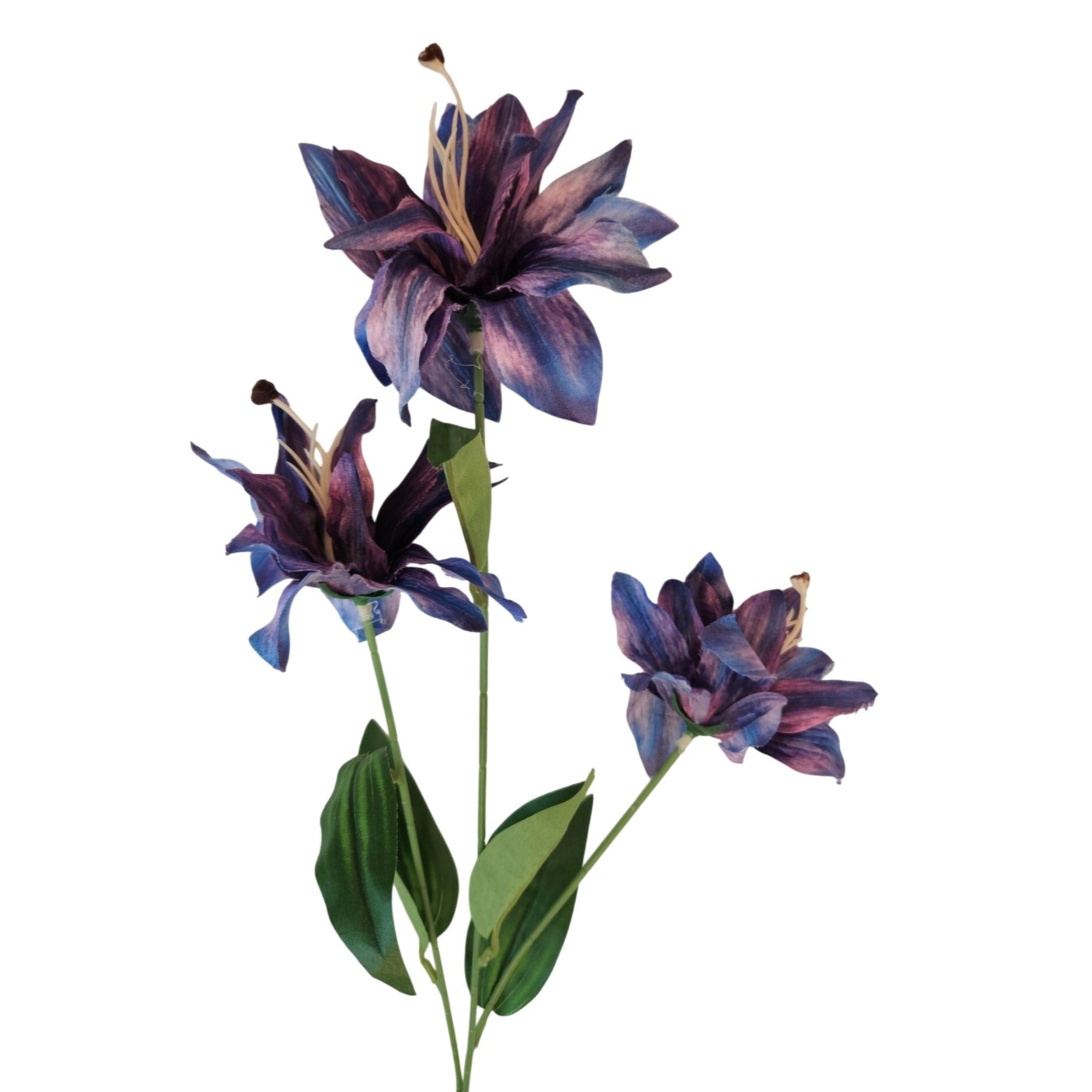 Luxury Artificial Tiger Lily Stem 34 Inch | Purple Blue Faux Lily | Designer Artificial Silk Floral | Elegant Wedding Home Decor