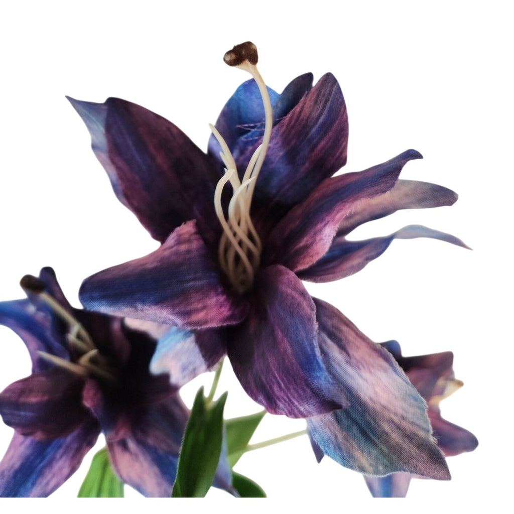 Luxury Artificial Tiger Lily Stem 34 Inch | Purple Blue Faux Lily | Designer Artificial Silk Floral | Elegant Wedding Home Decor