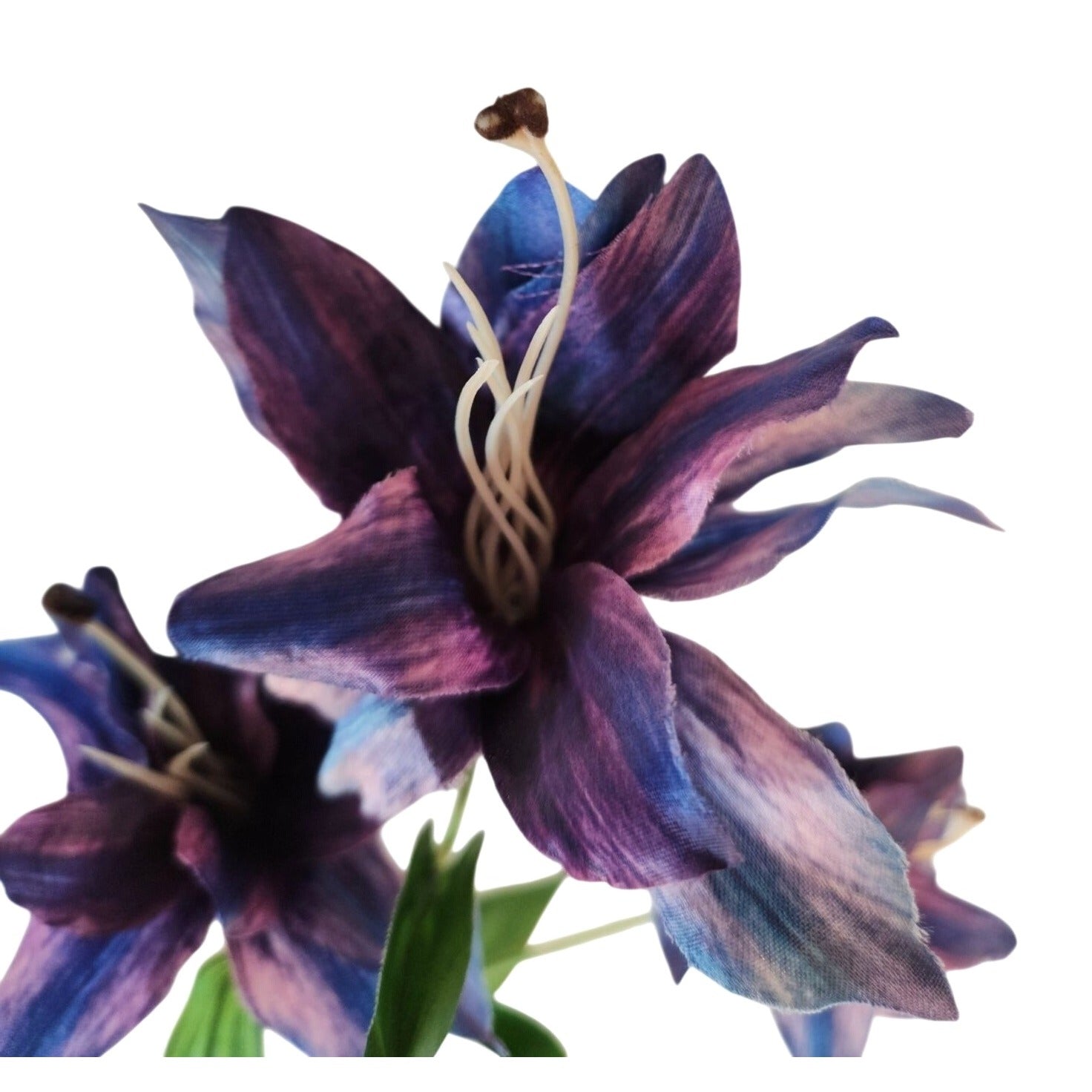Luxury Artificial Tiger Lily Stem 34 Inch | Purple Blue Faux Lily | Designer Artificial Silk Floral | Elegant Wedding Home Decor