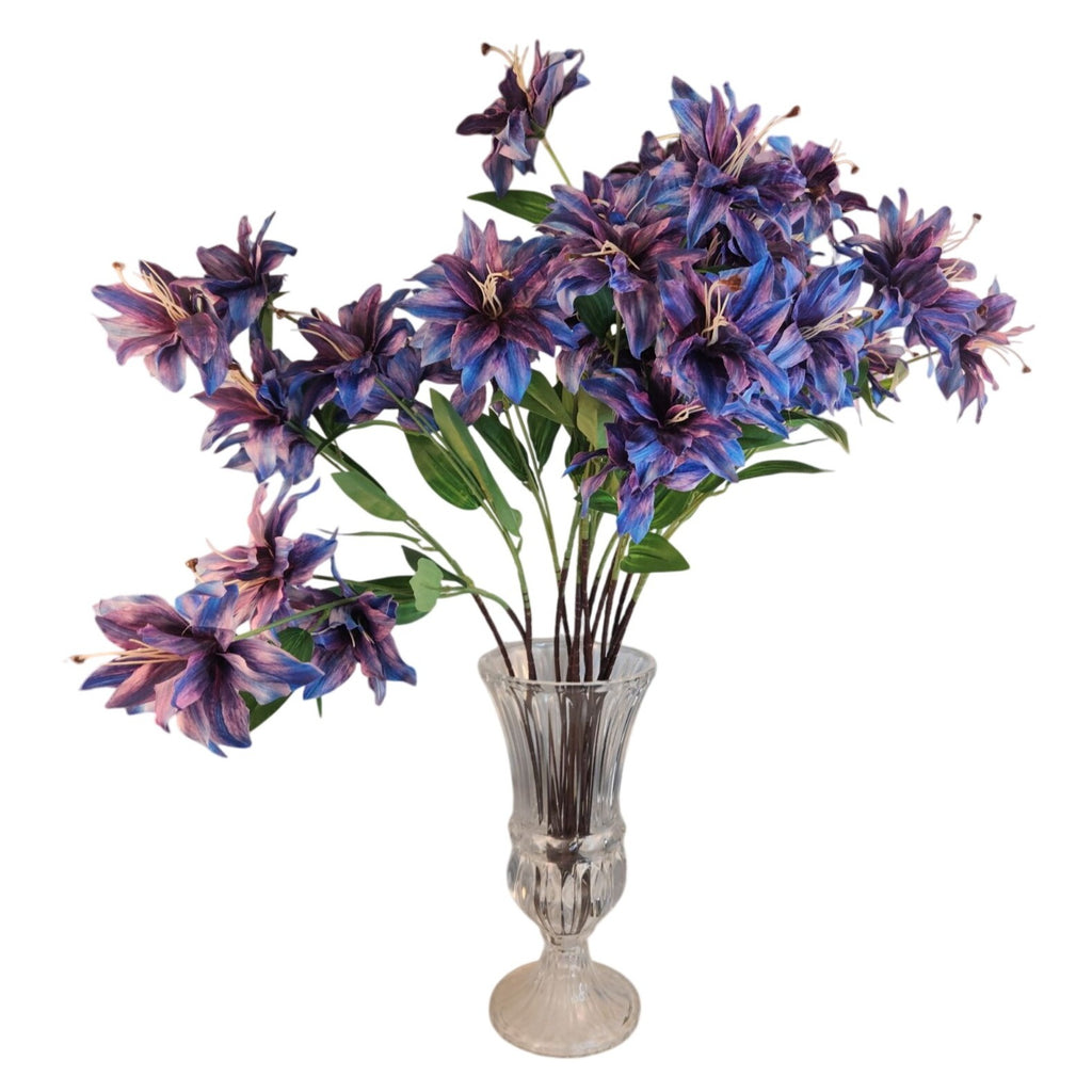 Luxury Artificial Tiger Lily Stem 34 Inch | Purple Blue Faux Lily | Designer Artificial Silk Floral | Elegant Wedding Home Decor