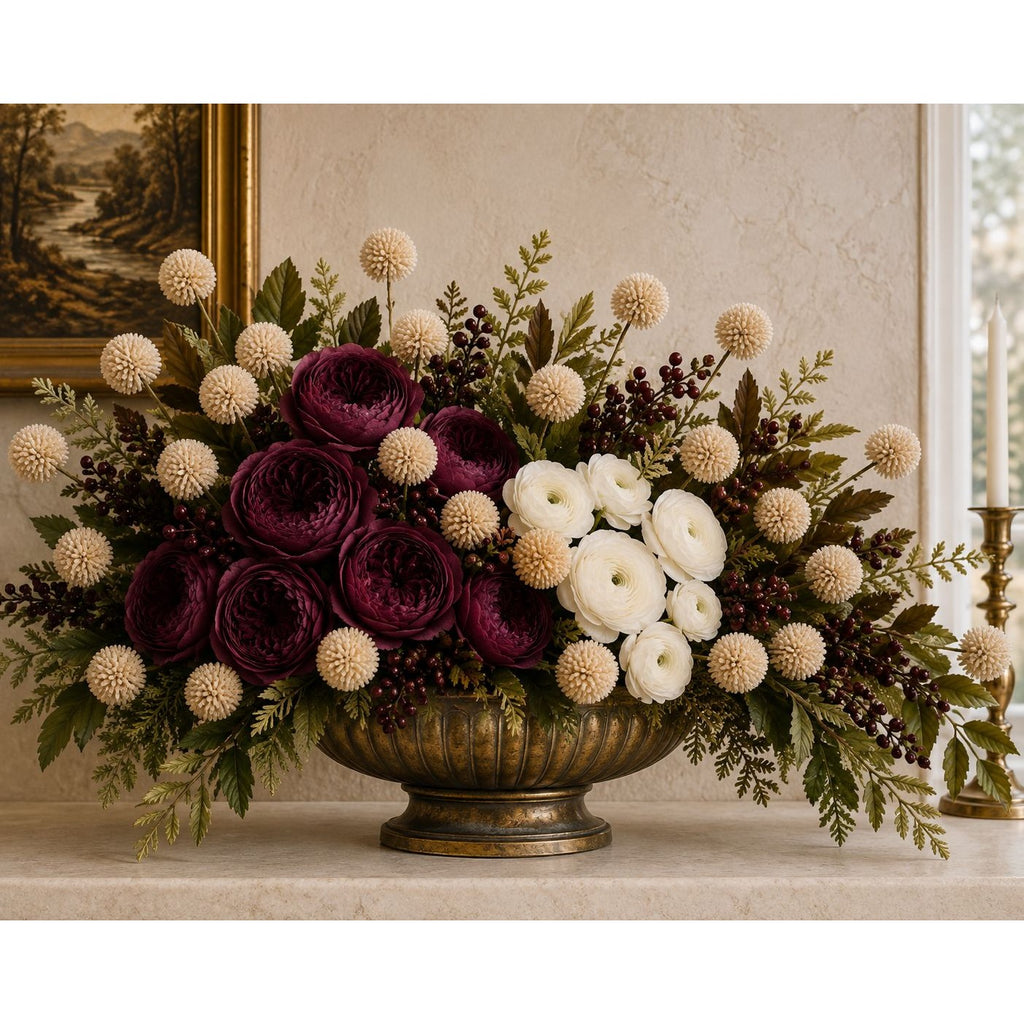 Warm Taupe Beige Pom Pom Chrysanthemum Stems Set of 2, 20 Inch Artificial Silk Flowers for Floral Arrangements