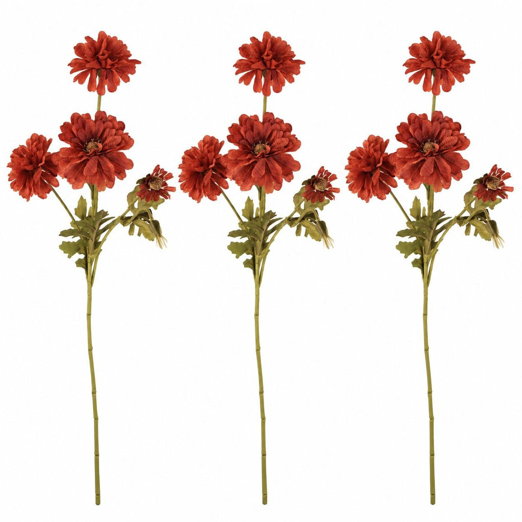 Rust Red Artificial Mum Stems Set of 3, 21-Inch Faux Chrysanthemum