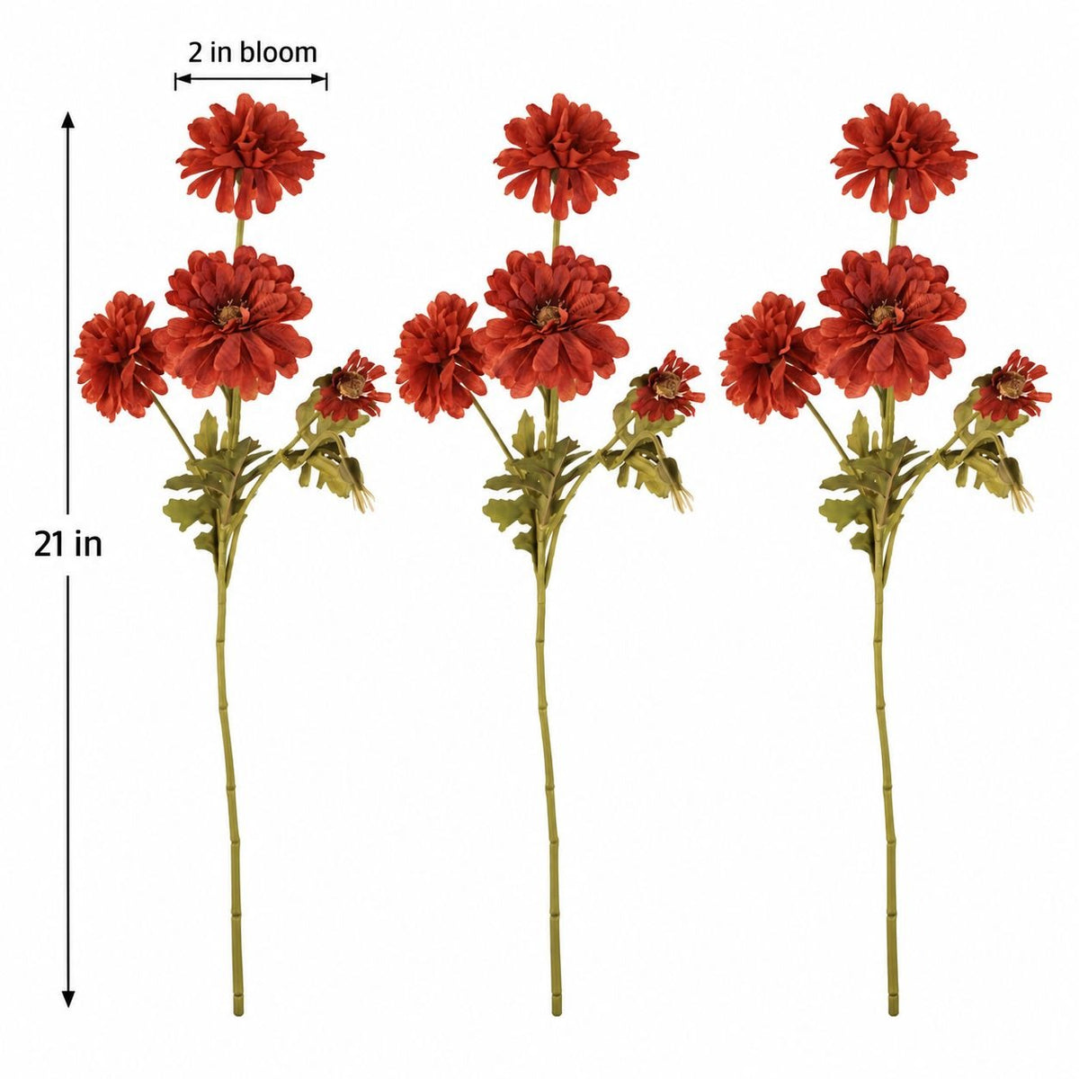 Rust Red Artificial Mum Stems Set of 3, 21-Inch Faux Chrysanthemum