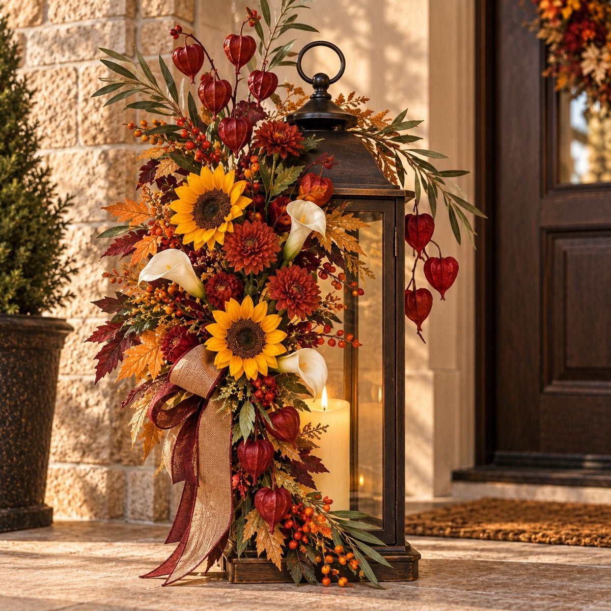 Rust Red Artificial Mum Stems Set of 3, 21-Inch Faux Chrysanthemum