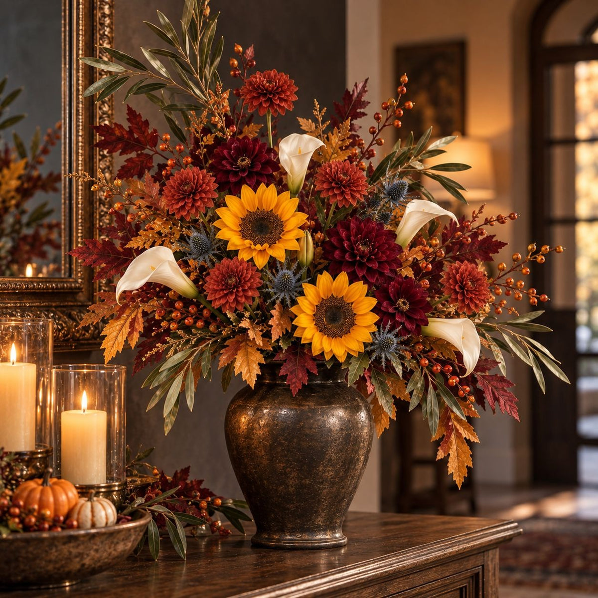 Rust Red Artificial Mum Stems Set of 3, 21-Inch Faux Chrysanthemum