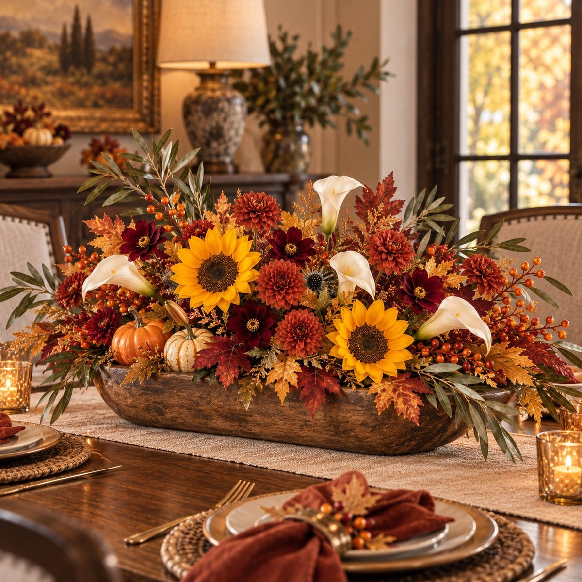 Rust Red Artificial Mum Stems Set of 3, 21-Inch Faux Chrysanthemum