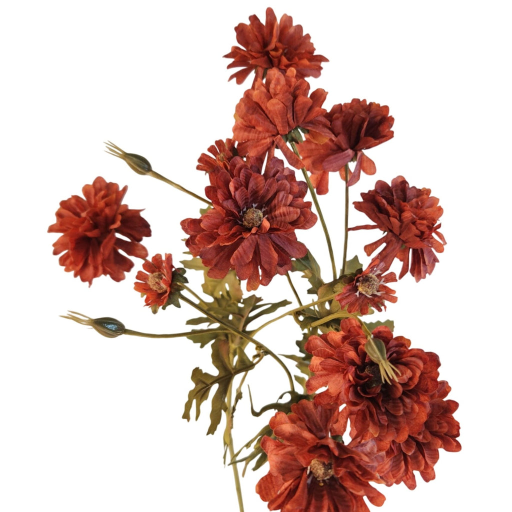 Rust Red Artificial Mum Stems Set of 3, 21-Inch Faux Chrysanthemum