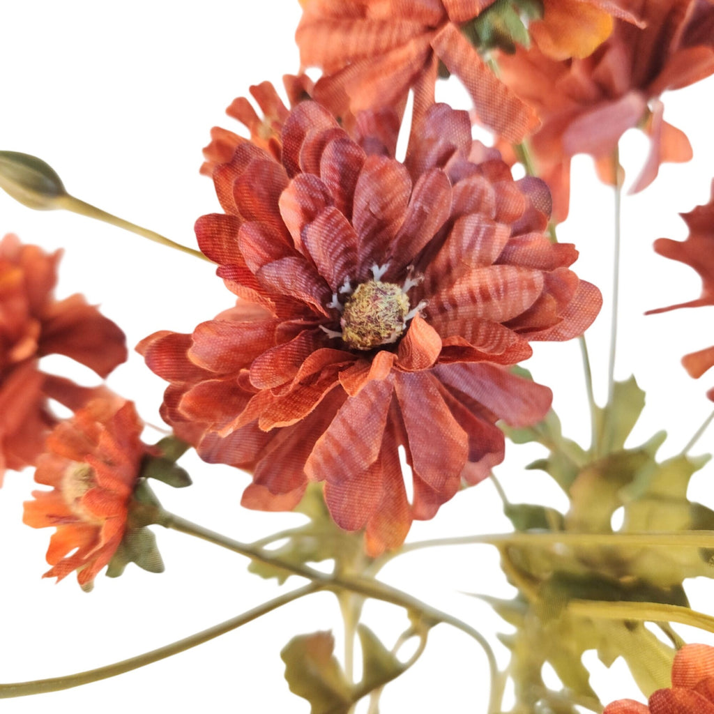 Rust Red Artificial Mum Stems Set of 3, 21-Inch Faux Chrysanthemum