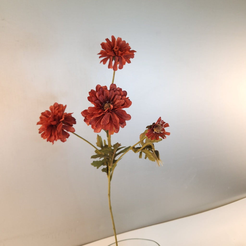 Rust Red Artificial Mum Stems Set of 3, 21-Inch Faux Chrysanthemum