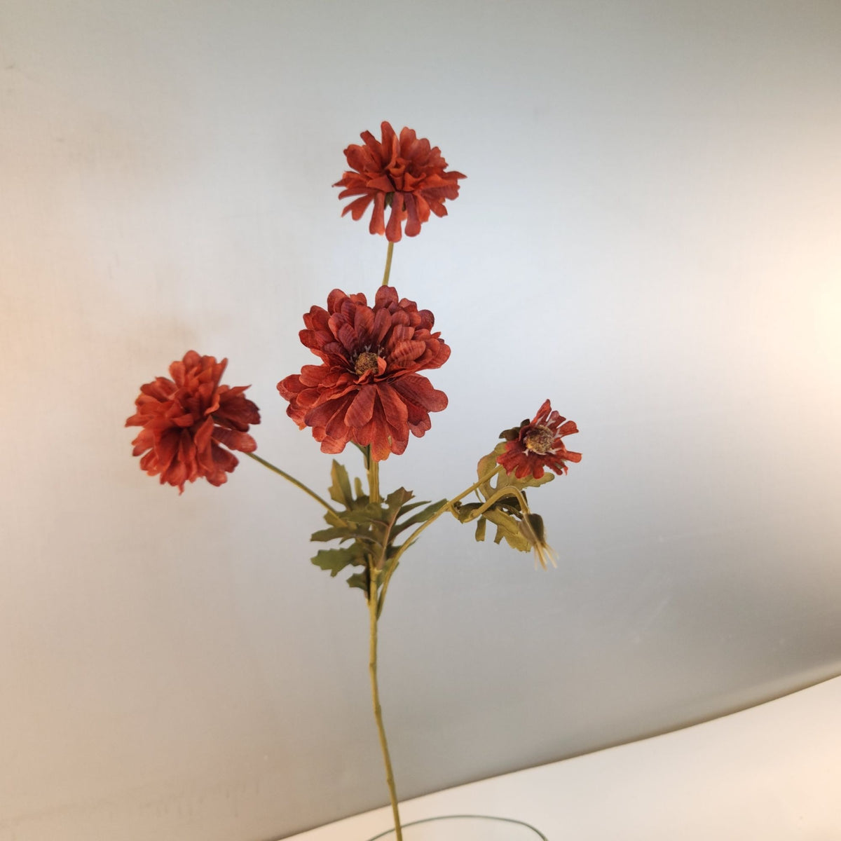 Rust Red Artificial Mum Stems Set of 3, 21-Inch Faux Chrysanthemum