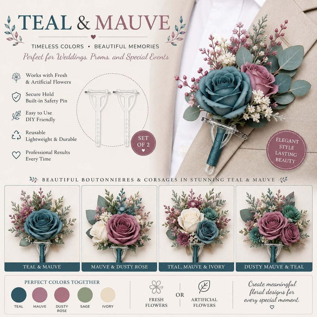 Clear Boutonniere Pins Set of 2 | Transparent Corsage Holders | Floral Safety Pins | Wedding Flower Holders | DIY Boutonniere Supplies | Pro