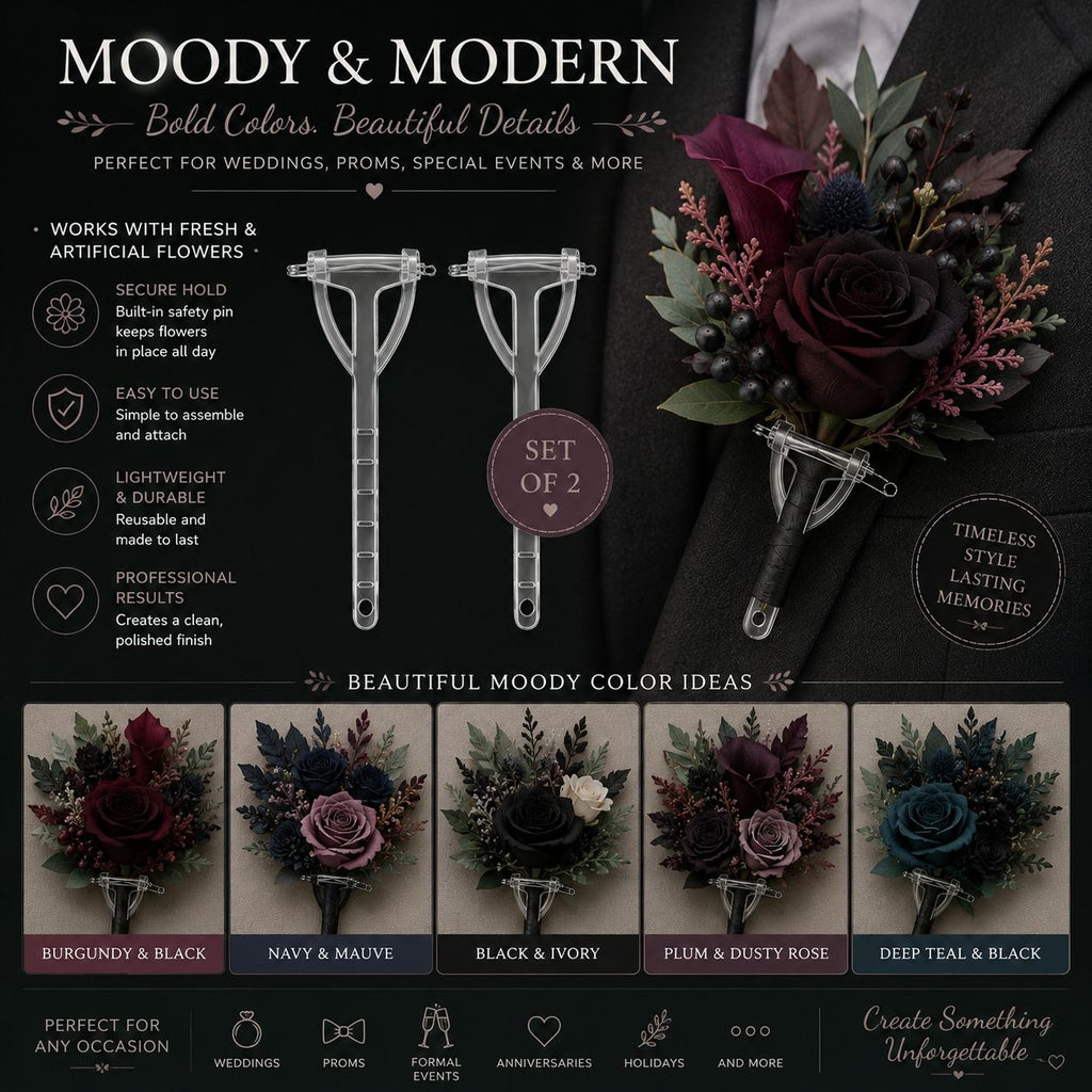Clear Boutonniere Pins Set of 2 | Transparent Corsage Holders | Floral Safety Pins | Wedding Flower Holders | DIY Boutonniere Supplies | Pro