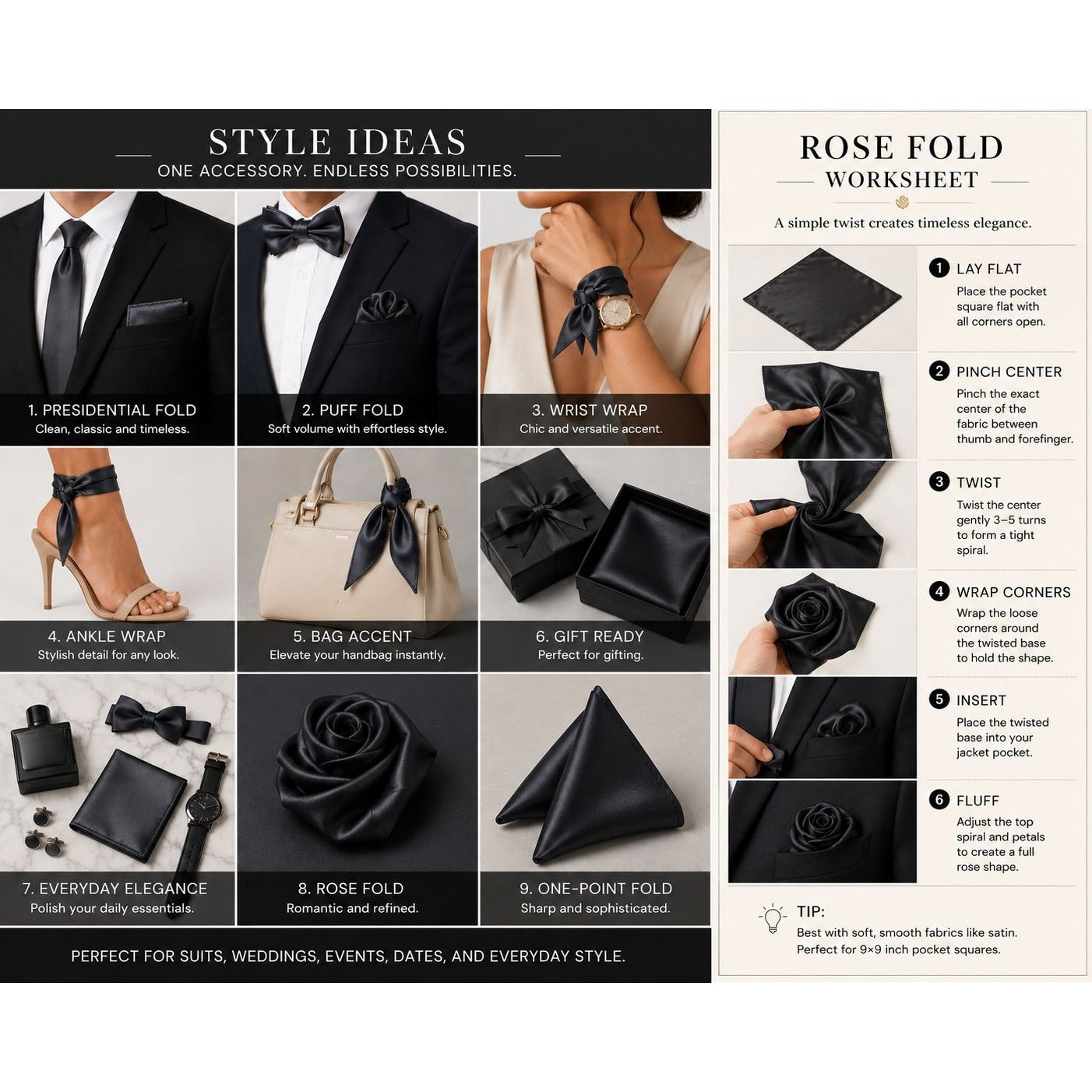 Charcoal Satin Pocket Square 9x9 Mens Handkerchief Wedding Suit Formal Prom Unisex