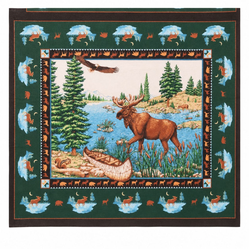 Vintage 1990s Moose Lake Cotton Fabric Panel, Springs 44 x 35, Wildlife Quilting Fabric for Cabin Wall Hanging