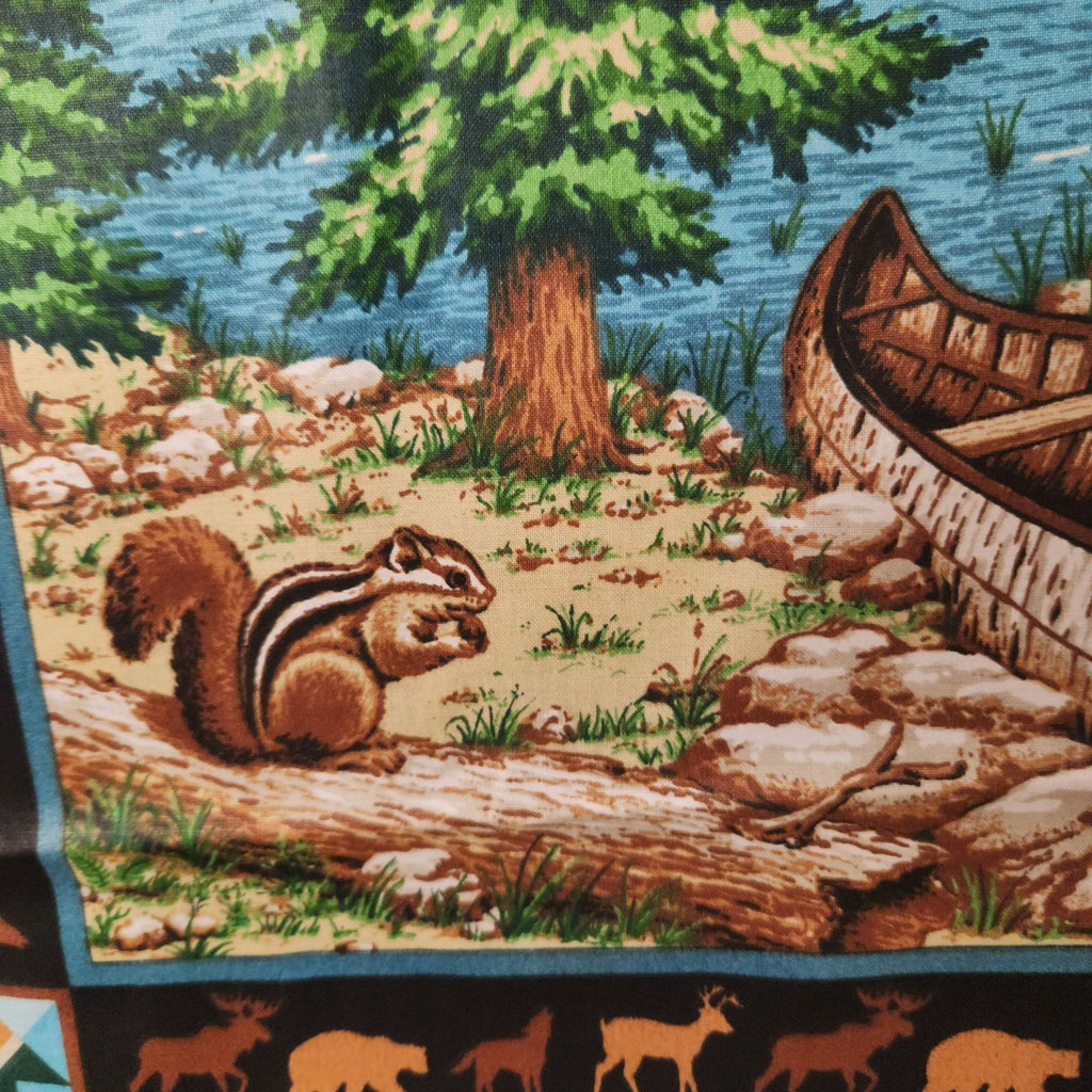 Vintage 1990s Springs Moose Lake Cotton Fabric Panel 44 x 35 Wildlife Quilt