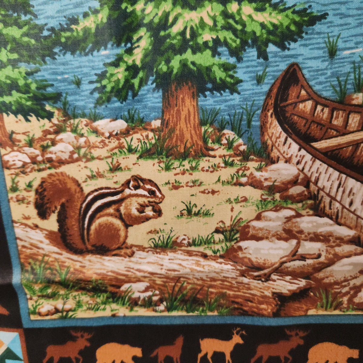 Vintage 1990s Springs Moose Lake Cotton Fabric Panel 44 x 35 Wildlife Quilt
