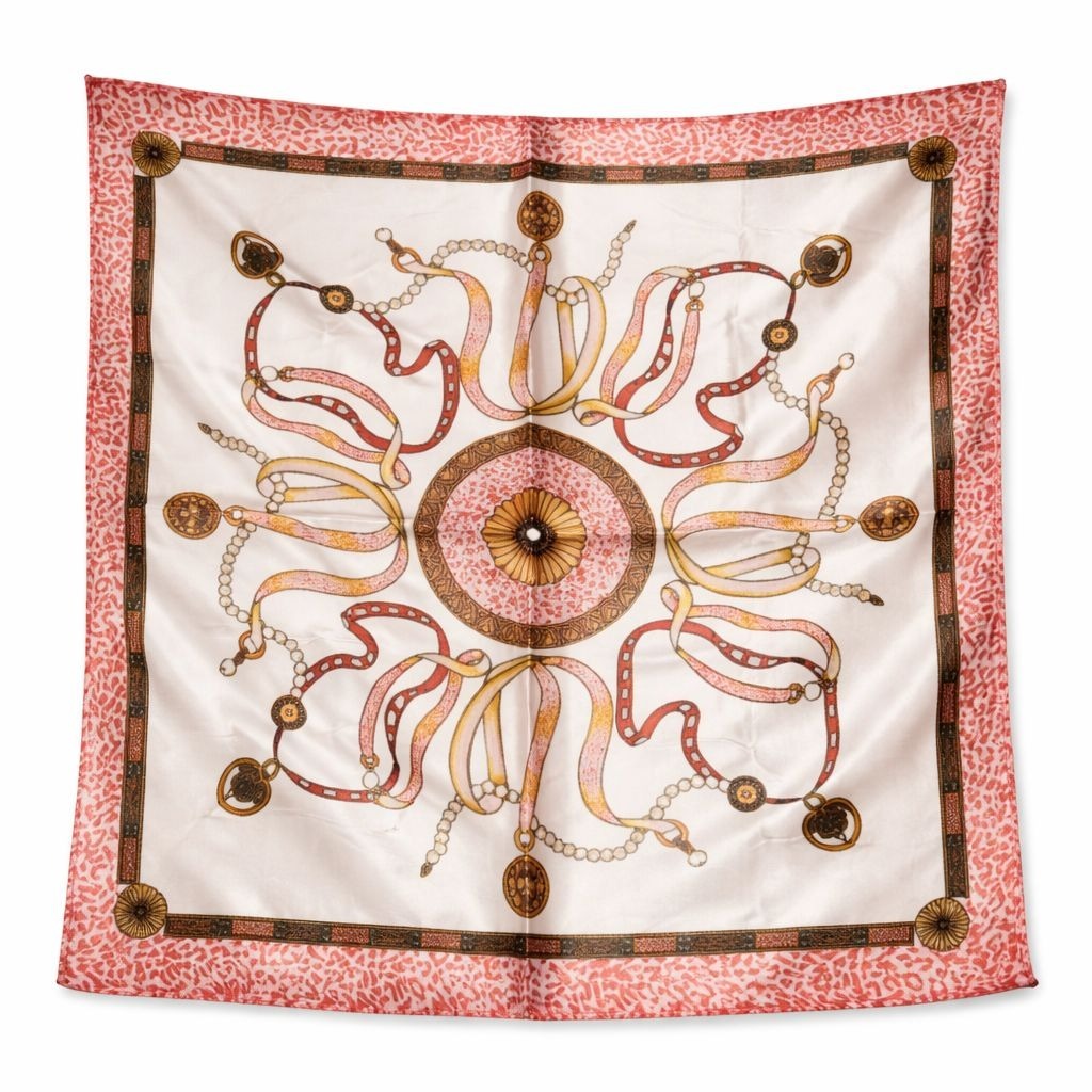 Pink Medallion Satin Scarf 20x20 Women's Hair Tie Neck Wrist Wrap