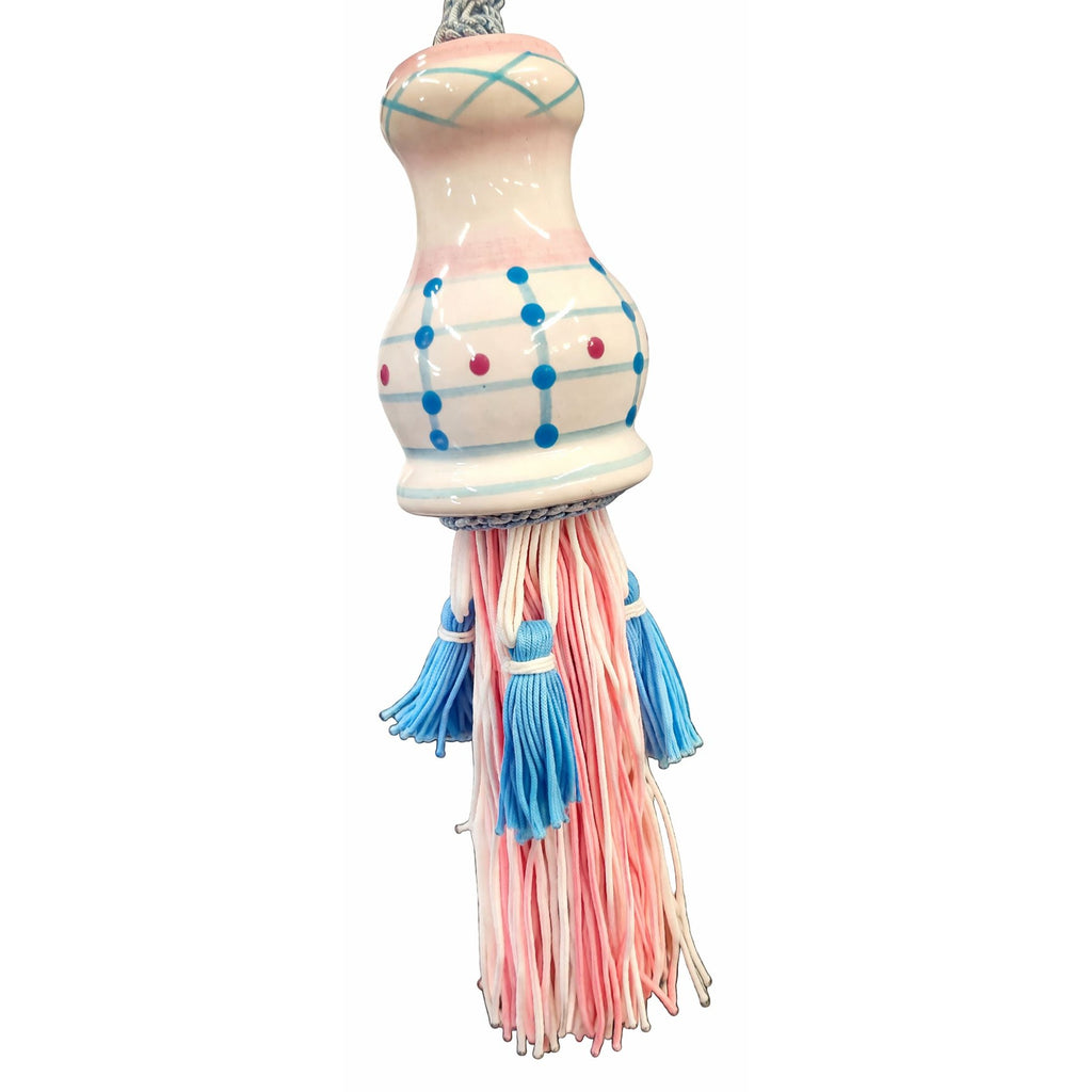 Vintage Ganz Bella Casa Tassel Ornament Ceramic Pastel Curtain Tieback Pink Blue Hanging Decor