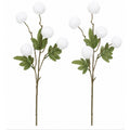 White Pom Pom Chrysanthemum Stems Set of 2, 20 Inch Artificial Silk Flowers for Floral Arrangements