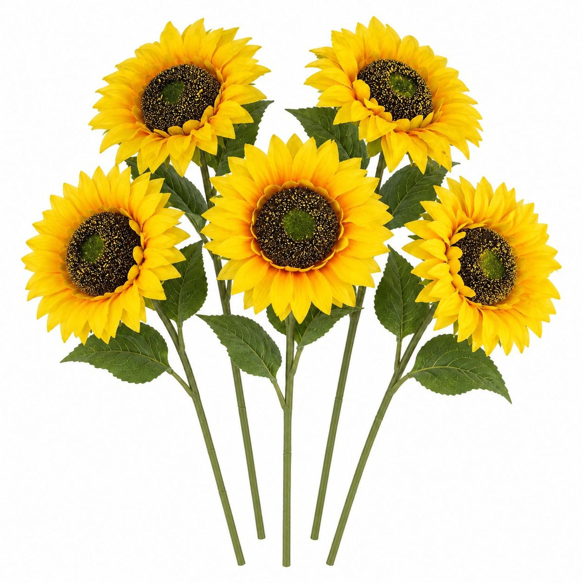 Artificial Yellow Sunflower Stems, Set of 5, 18 Inch with 5 Inch Blooms