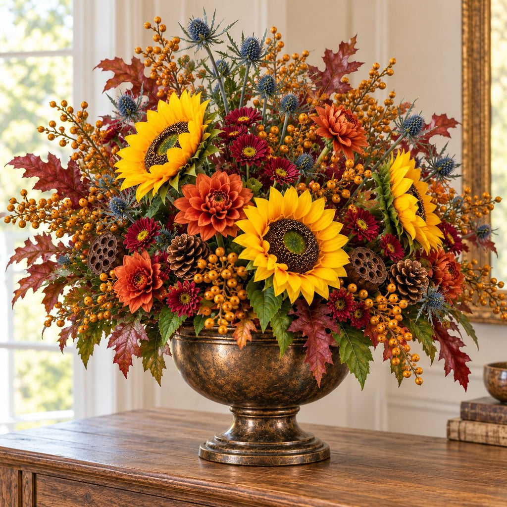 Artificial Yellow Sunflower Stems, Set of 5, 18 Inch with 5 Inch Blooms