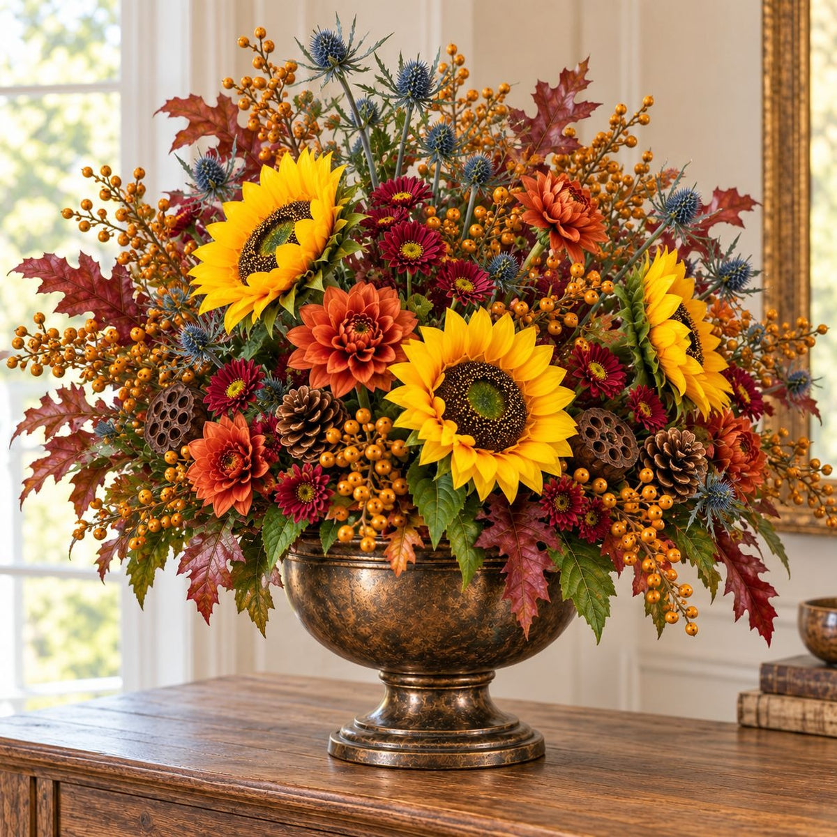 Artificial Yellow Sunflower Stems, Set of 5, 18 Inch with 5 Inch Blooms