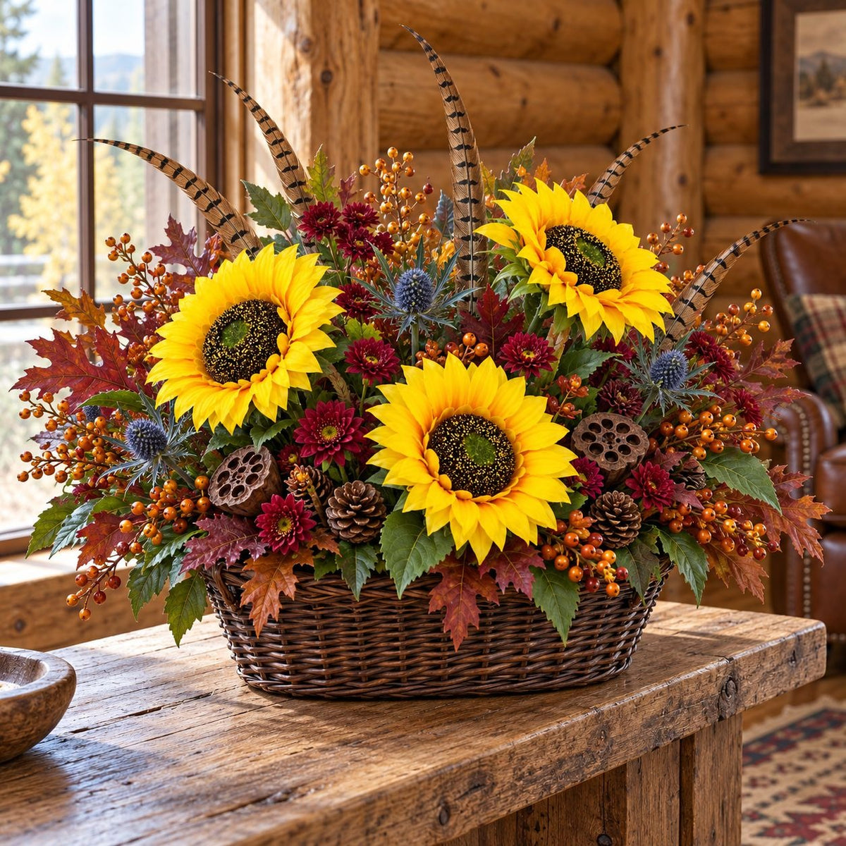 Artificial Yellow Sunflower Stems, Set of 5, 18 Inch with 5 Inch Blooms
