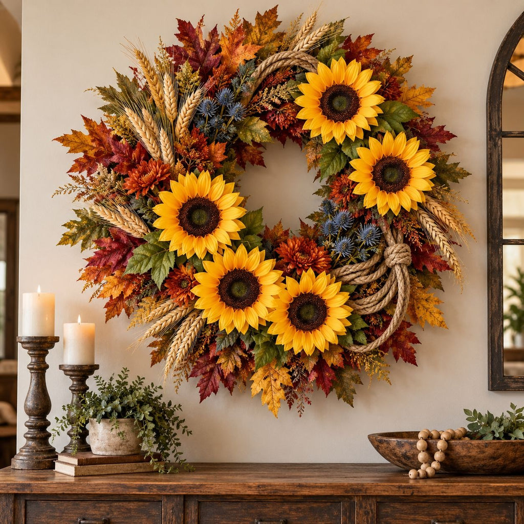 Artificial Yellow Sunflower Stems, Set of 5, 18 Inch with 5 Inch Blooms