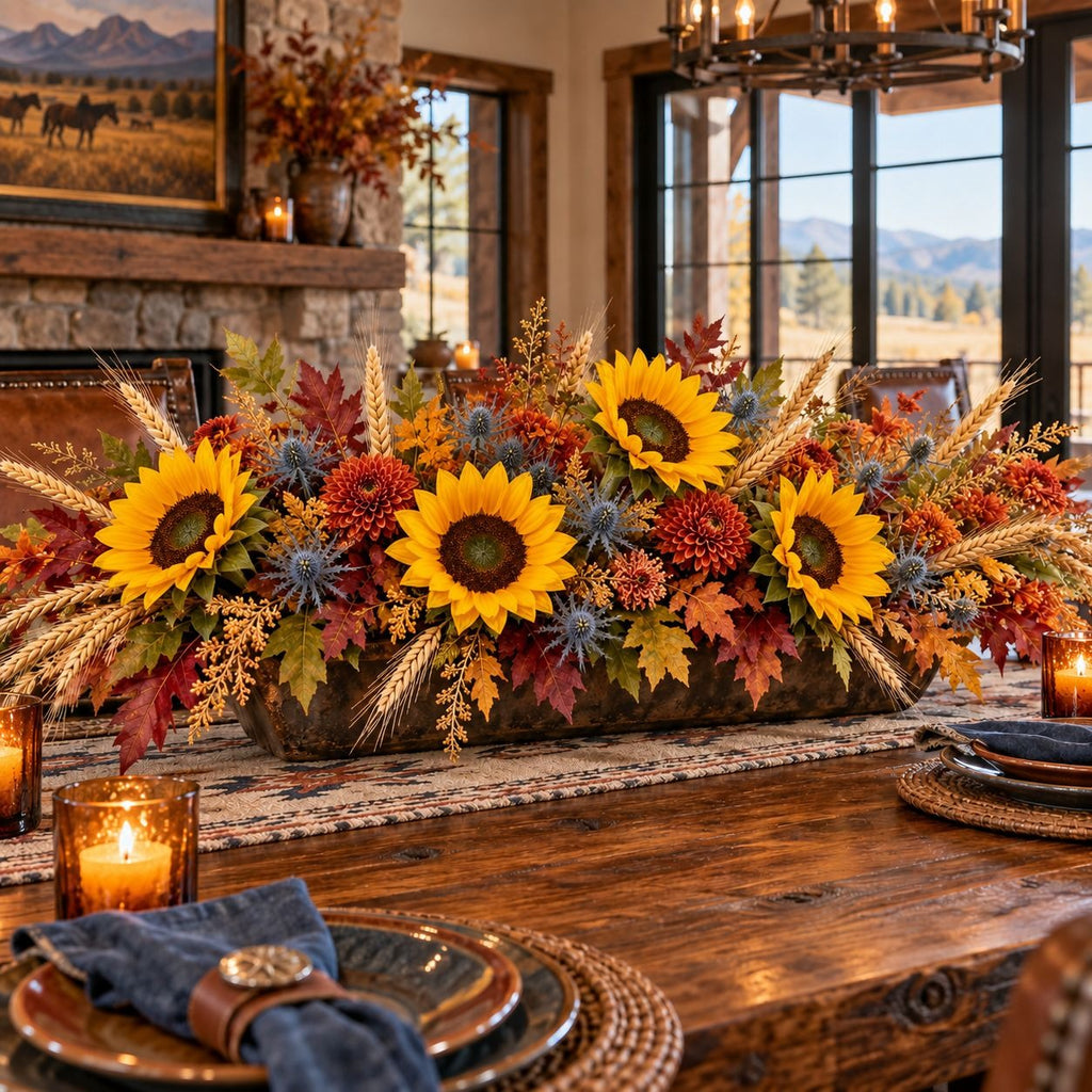 Artificial Yellow Sunflower Stems, Set of 5, 18 Inch with 5 Inch Blooms