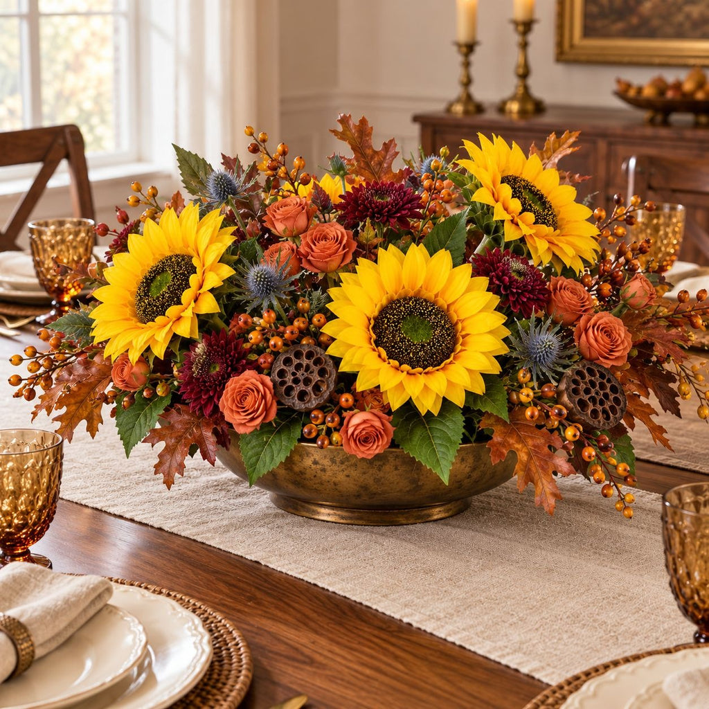 Artificial Yellow Sunflower Stems, Set of 5, 18 Inch with 5 Inch Blooms