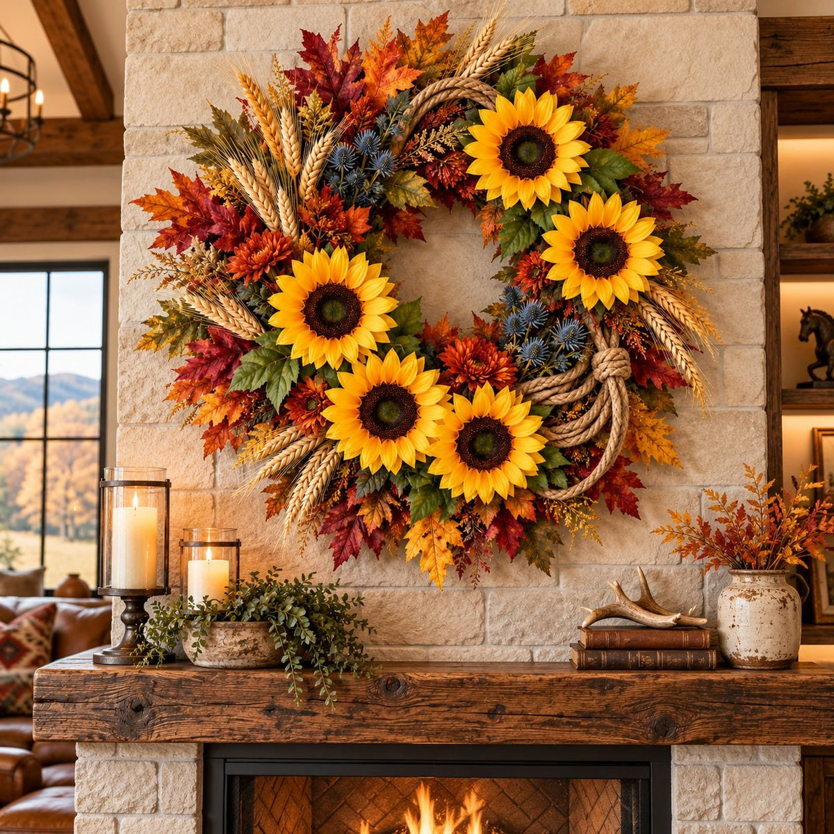 Artificial Yellow Sunflower Stems, Set of 5, 18 Inch with 5 Inch Blooms