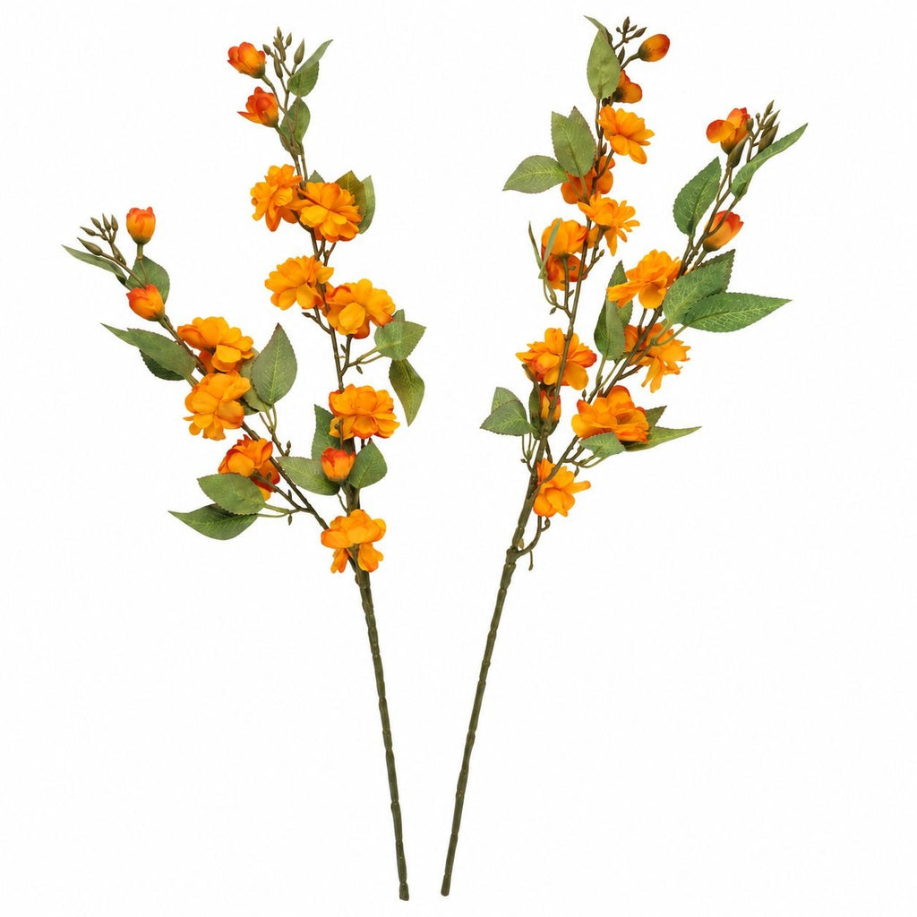 Artificial Blossom Branches Orange 31 Inch Faux Floral Stems Set of 2 Fall Decor Bougainvillea Style