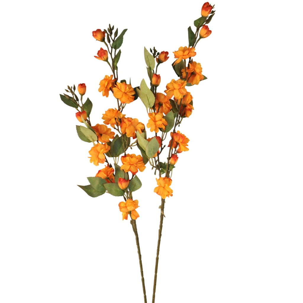 Artificial Blossom Branches Orange 31 Inch Faux Floral Stems Set of 2 Fall Decor Bougainvillea Style