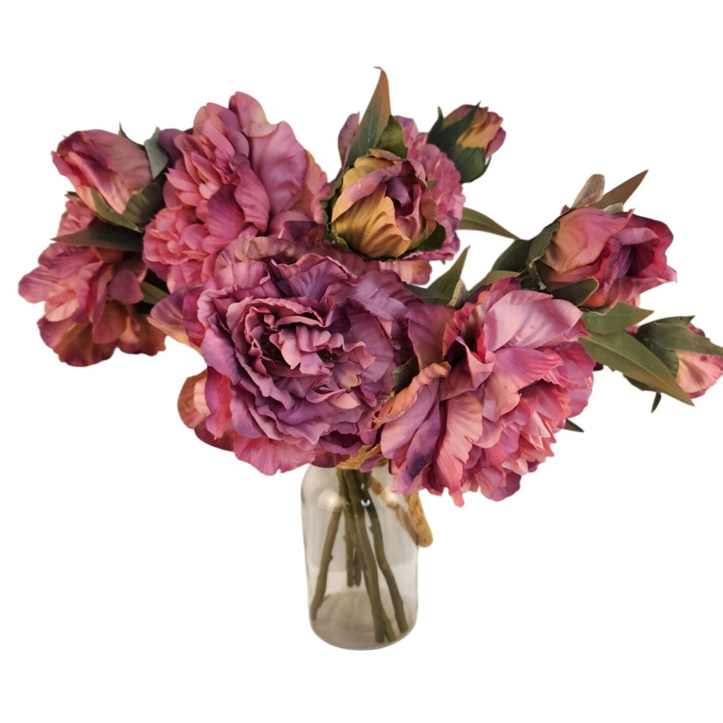 Lavender Wine Faux Peony Stem 18 Inch Wedding Artificial Silk Flower