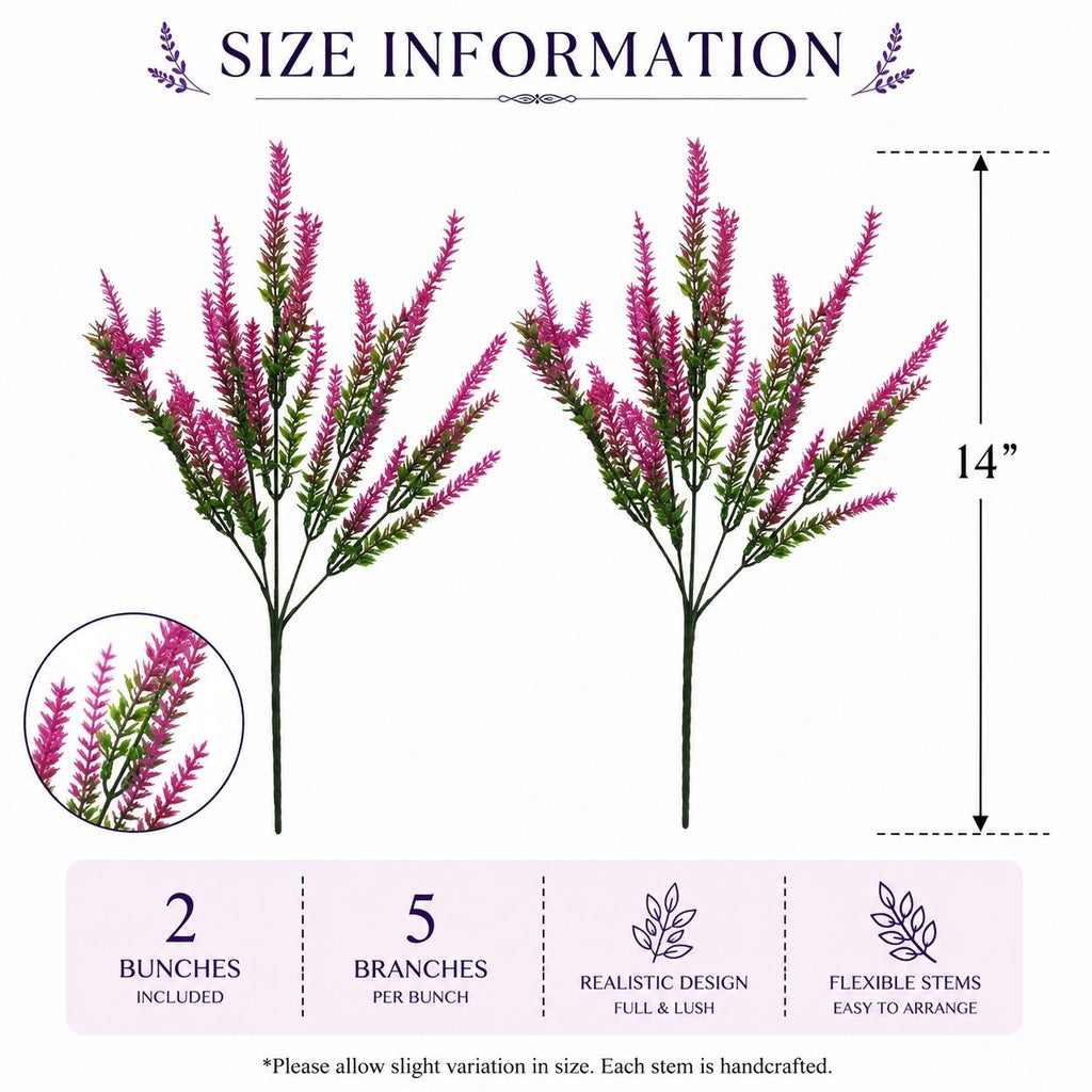 Fuchsia Pink Faux Lavender Stems Artificial Heather Spray Floral Filler Wreath Flowers Farmhouse Decor 2 Bushes