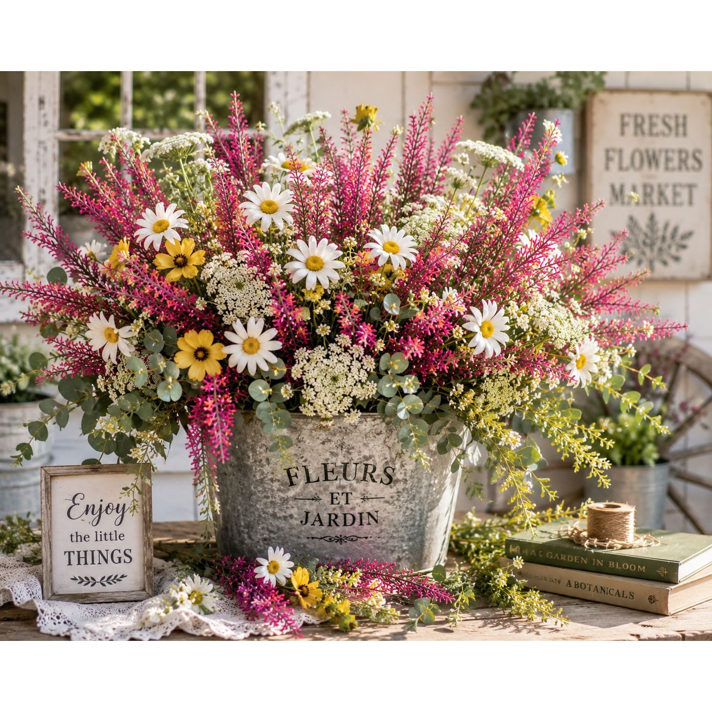 Fuchsia Pink Faux Lavender Stems Artificial Heather Spray Floral Filler Wreath Flowers Farmhouse Decor 2 Bushes