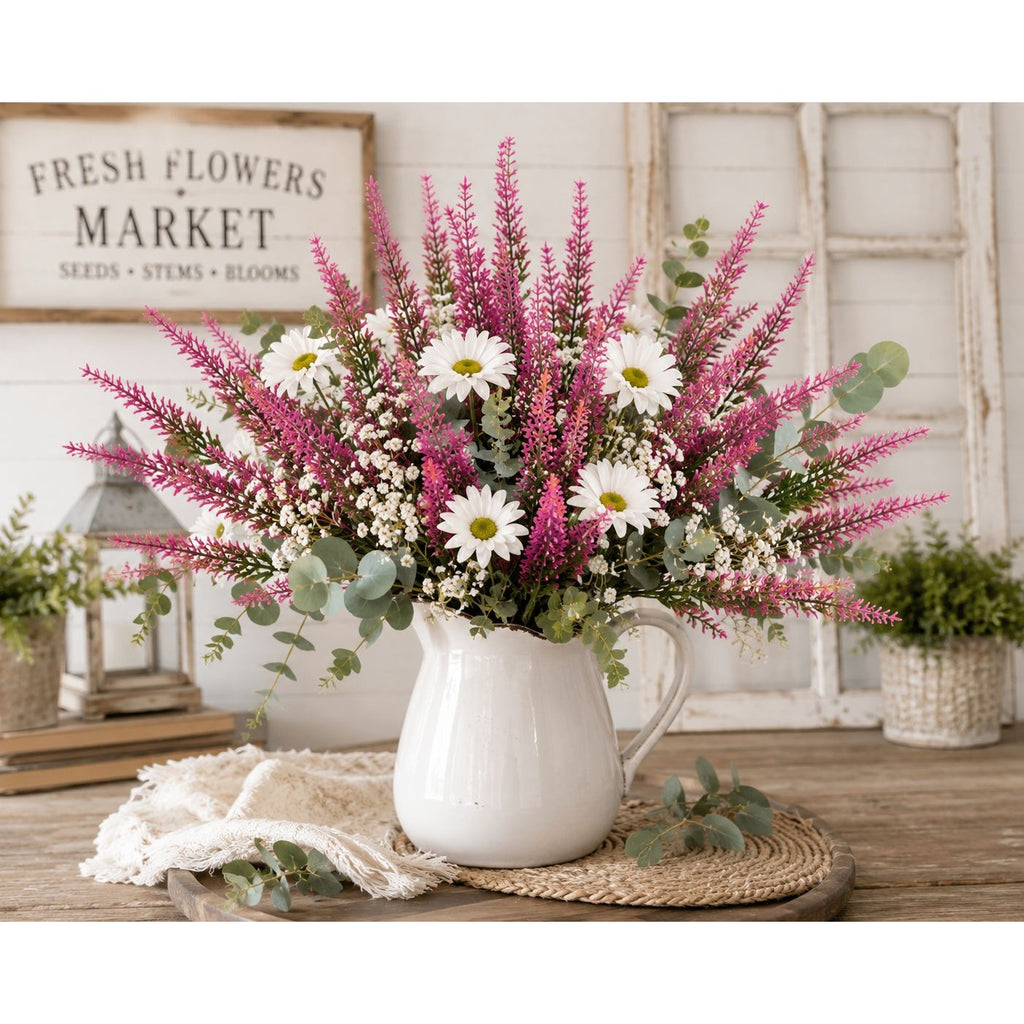 Fuchsia Pink Faux Lavender Stems Artificial Heather Spray Floral Filler Wreath Flowers Farmhouse Decor 2 Bushes