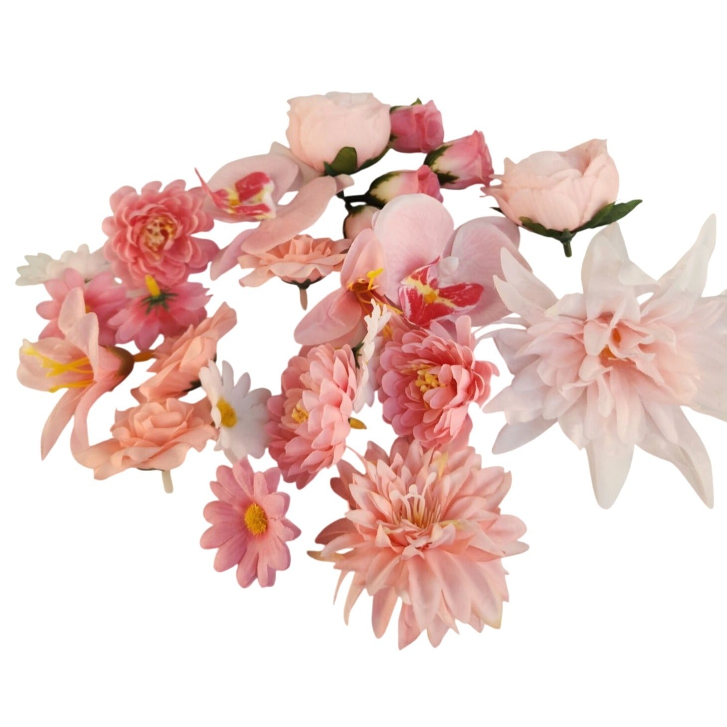 25 Pink Artificial Flower Heads for DIY Crafts – Roses, Daisies, Orchids