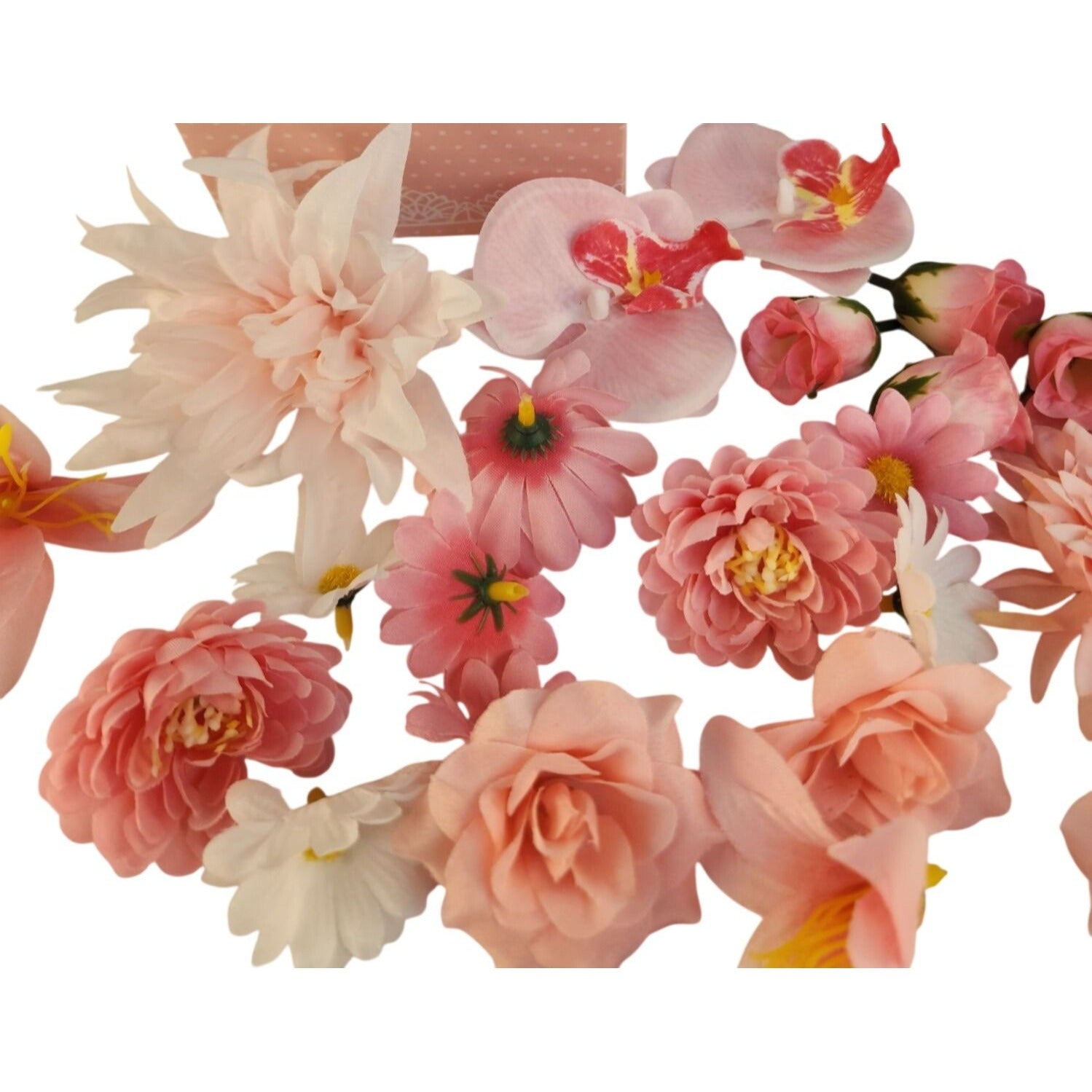 25 Pink Artificial Flower Heads for DIY Crafts – Roses, Daisies, Orchids