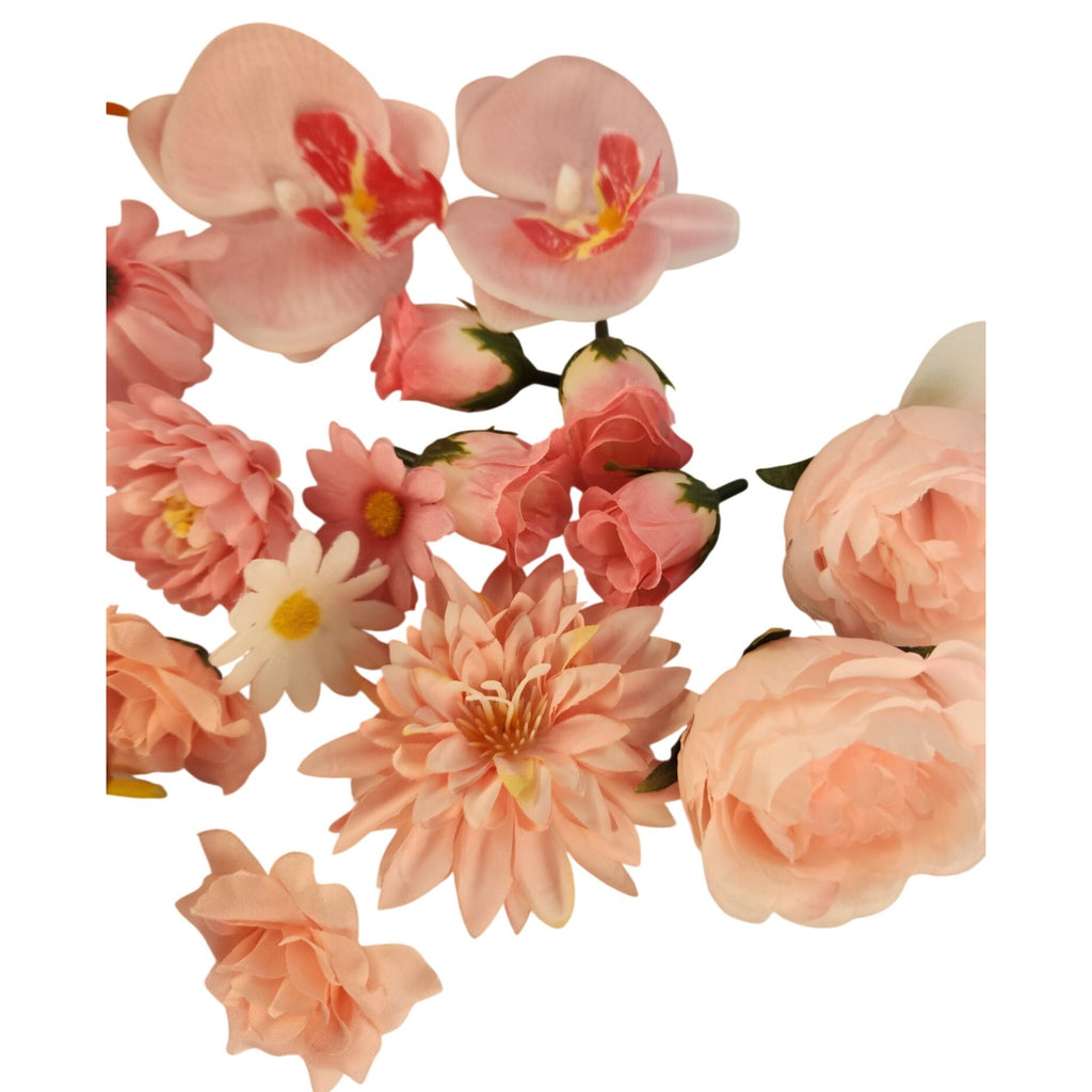 25 Pink Artificial Flower Heads for DIY Crafts – Roses, Daisies, Orchids