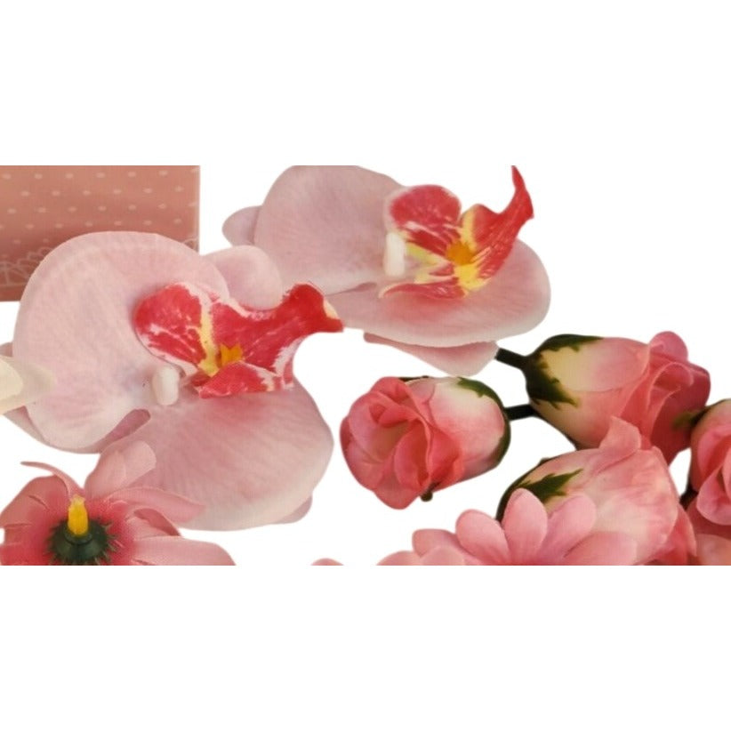 25 Pink Artificial Flower Heads for DIY Crafts – Roses, Daisies, Orchids