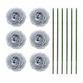 Gray Artificial Peony Ranunculus Flowers Set of 6 with 7 Inch Wire Stems Wreath Centerpiece Floral Craft Supply