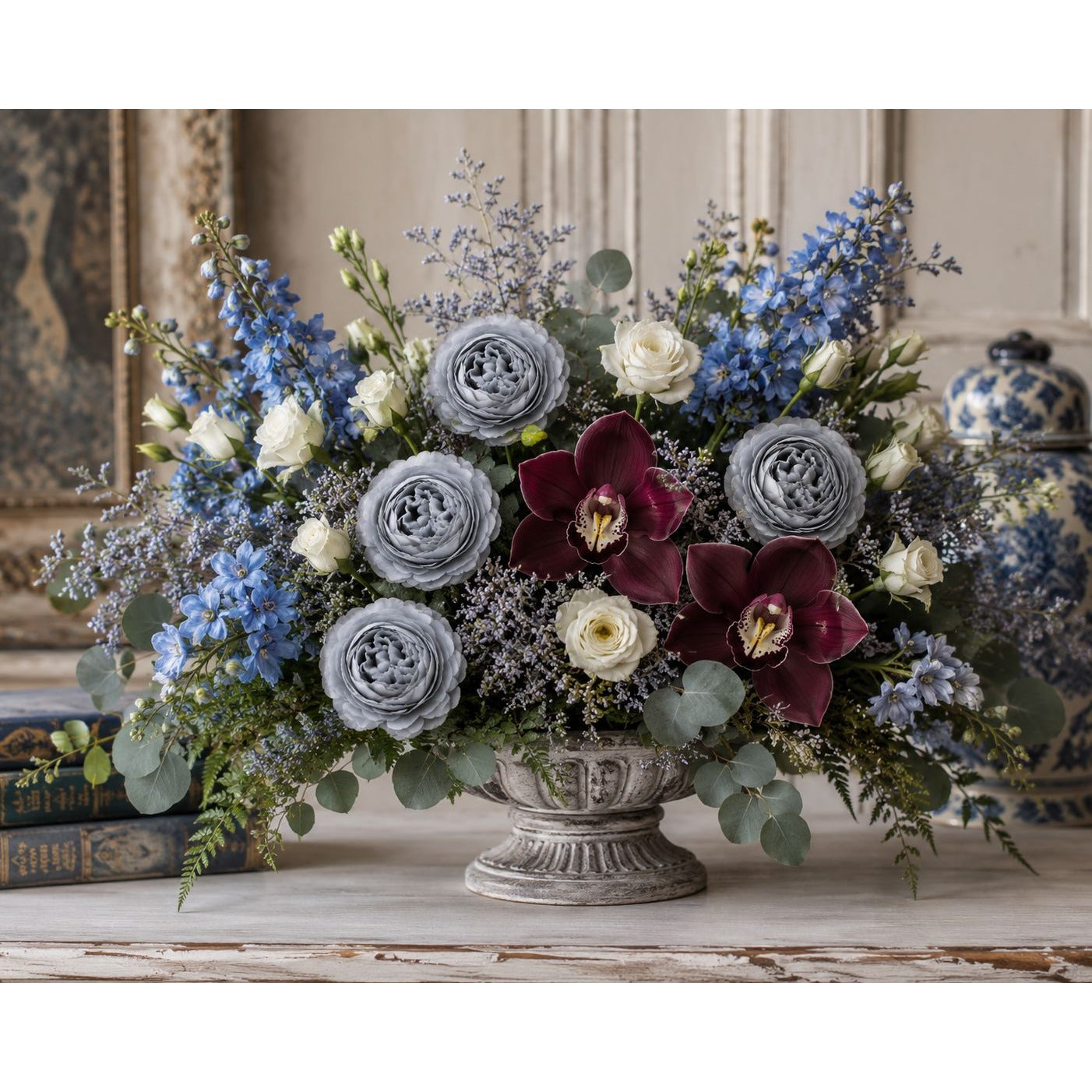 Gray Artificial Peony Ranunculus Flowers Set of 6 with 7 Inch Wire Stems Wreath Centerpiece Floral Craft Supply