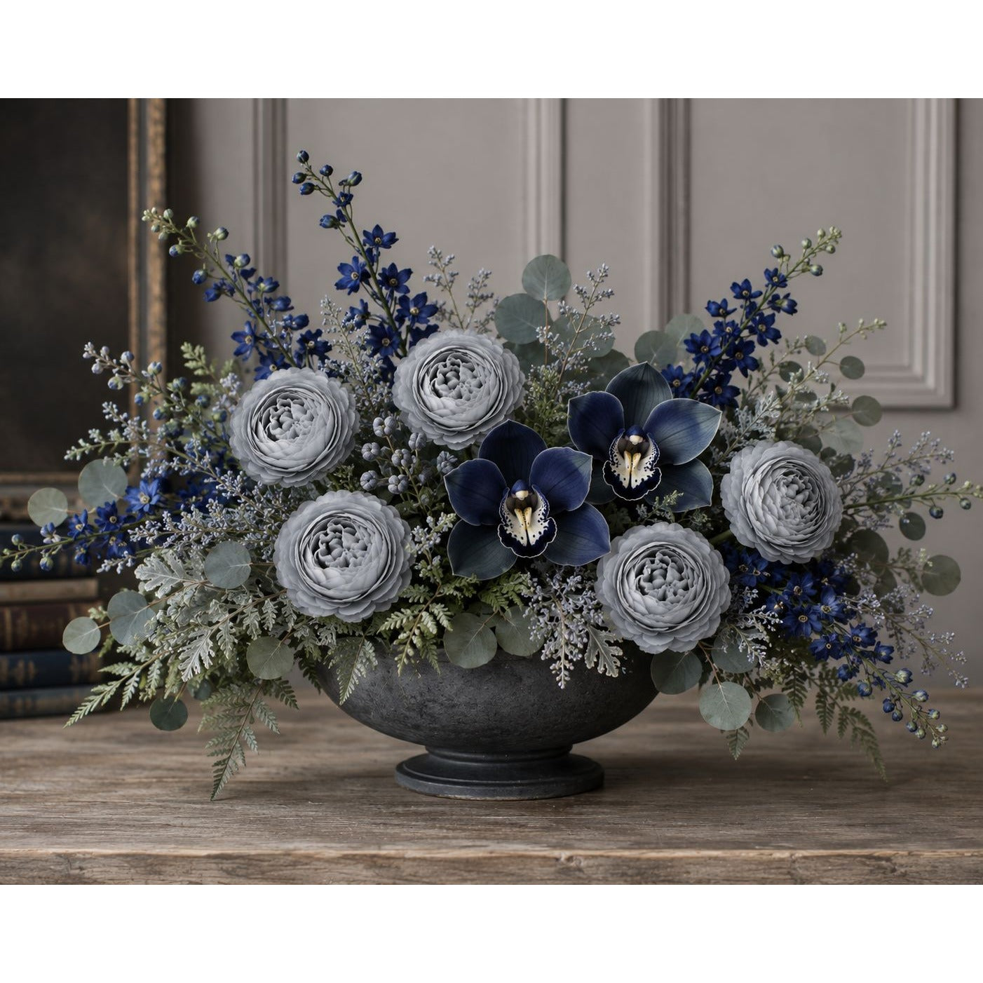 Gray Artificial Peony Ranunculus Flowers Set of 6 with 7 Inch Wire Stems Wreath Centerpiece Floral Craft Supply