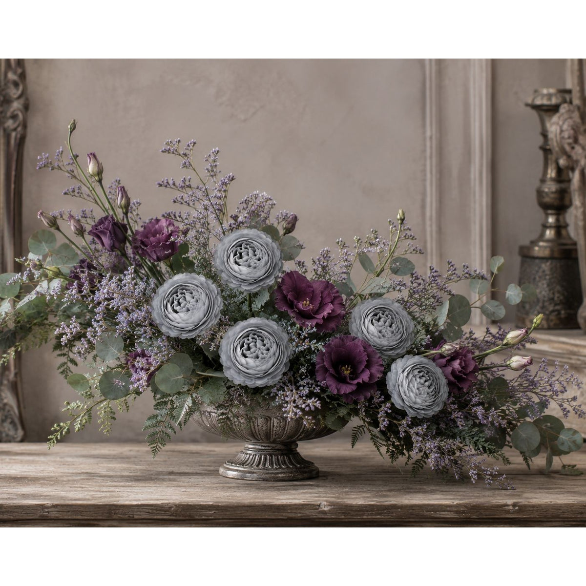 Gray Artificial Peony Ranunculus Flowers Set of 6 with 7 Inch Wire Stems Wreath Centerpiece Floral Craft Supply