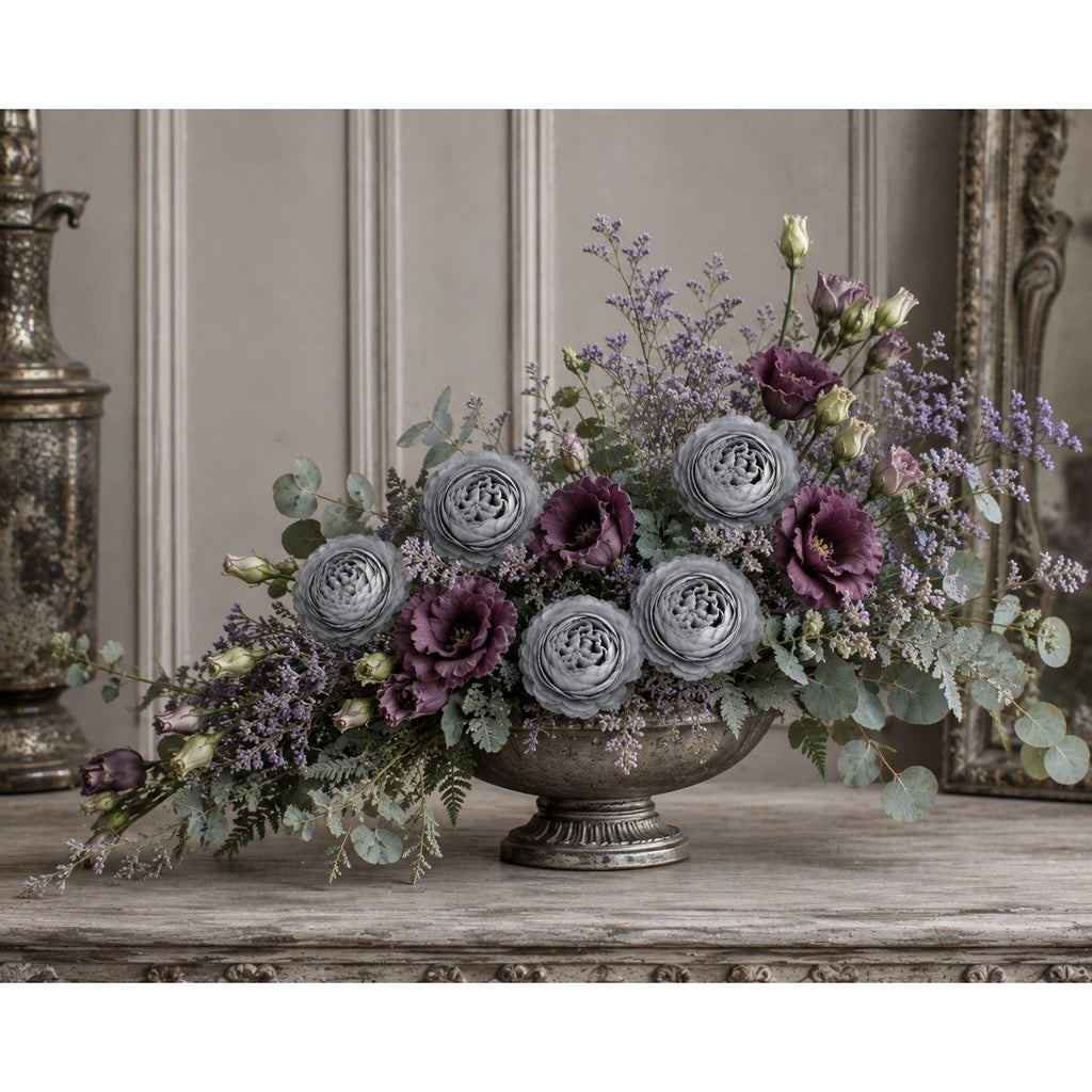 Gray Artificial Peony Ranunculus Flowers Set of 6 with 7 Inch Wire Stems Wreath Centerpiece Floral Craft Supply