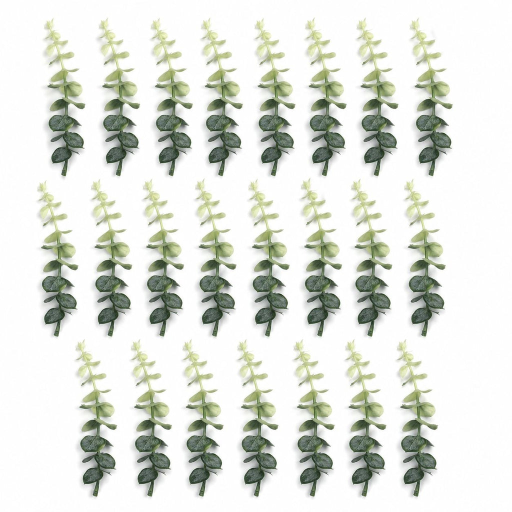 Mini Green and Cream Eucalyptus Sprigs Set of 23 | 5 Inch Soft Touch Faux Greenery Picks for Wreaths Centerpieces