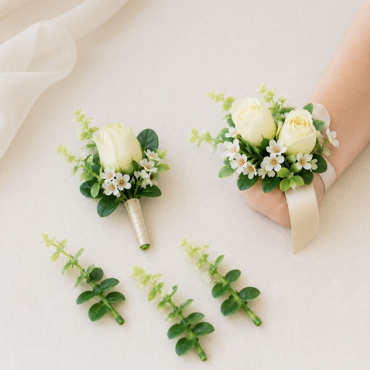 Mini Green and Cream Eucalyptus Sprigs Set of 23 | 5 Inch Soft Touch Faux Greenery Picks for Wreaths Centerpieces