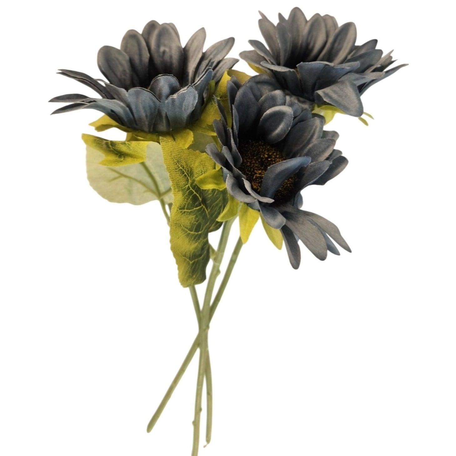 Dusty Blue Faux Silk Sunflower Stems 15 Inch 3 Stem Bunch Artificial Flowers Decor