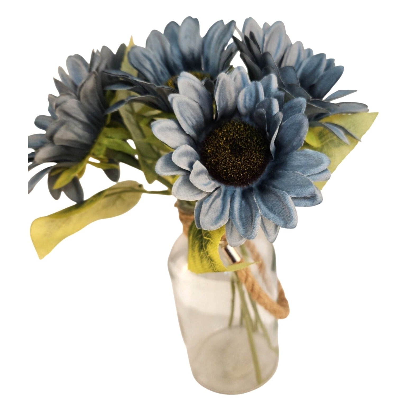 Dusty Blue Faux Silk Sunflower Stems 15 Inch 3 Stem Bunch Artificial Flowers Decor